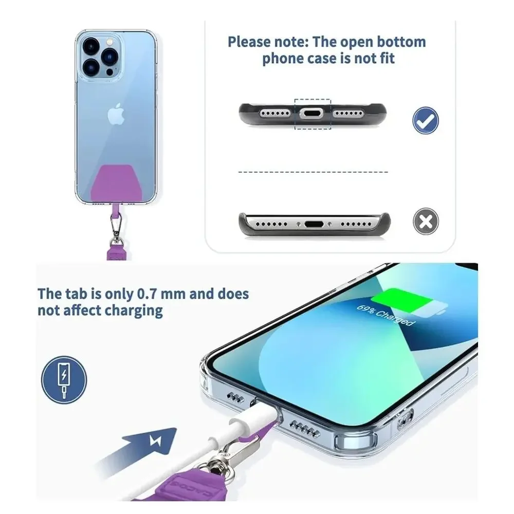 Phone Lanyard 2Pcs-1 Pcs Adjustable Neck Strap, 1 Pcs Wrist Strap, 4 Pads Purple